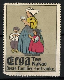 Reklamemarke Elga Tee & Kakao sind beste Familiengetränke, Mutter mit Kindern