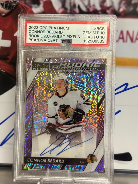 23-24 OPC Platinum Rookie Autographs Connor Bedard Violet Pixels PSA 10/Auto 10