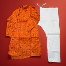 NWT Men's Kurta PAJAMA SET SZ 40 M/L OM Aum ORANGE GERUA COTTON India-USA seller