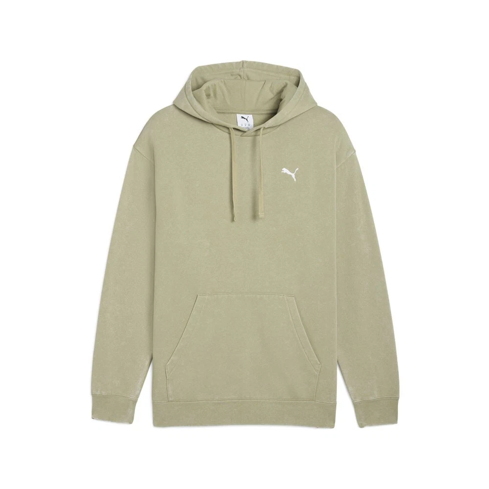 PUMA Elevated Essentials Acid Wash Fleece Pullover Hoodie Mens Green Casual Athl