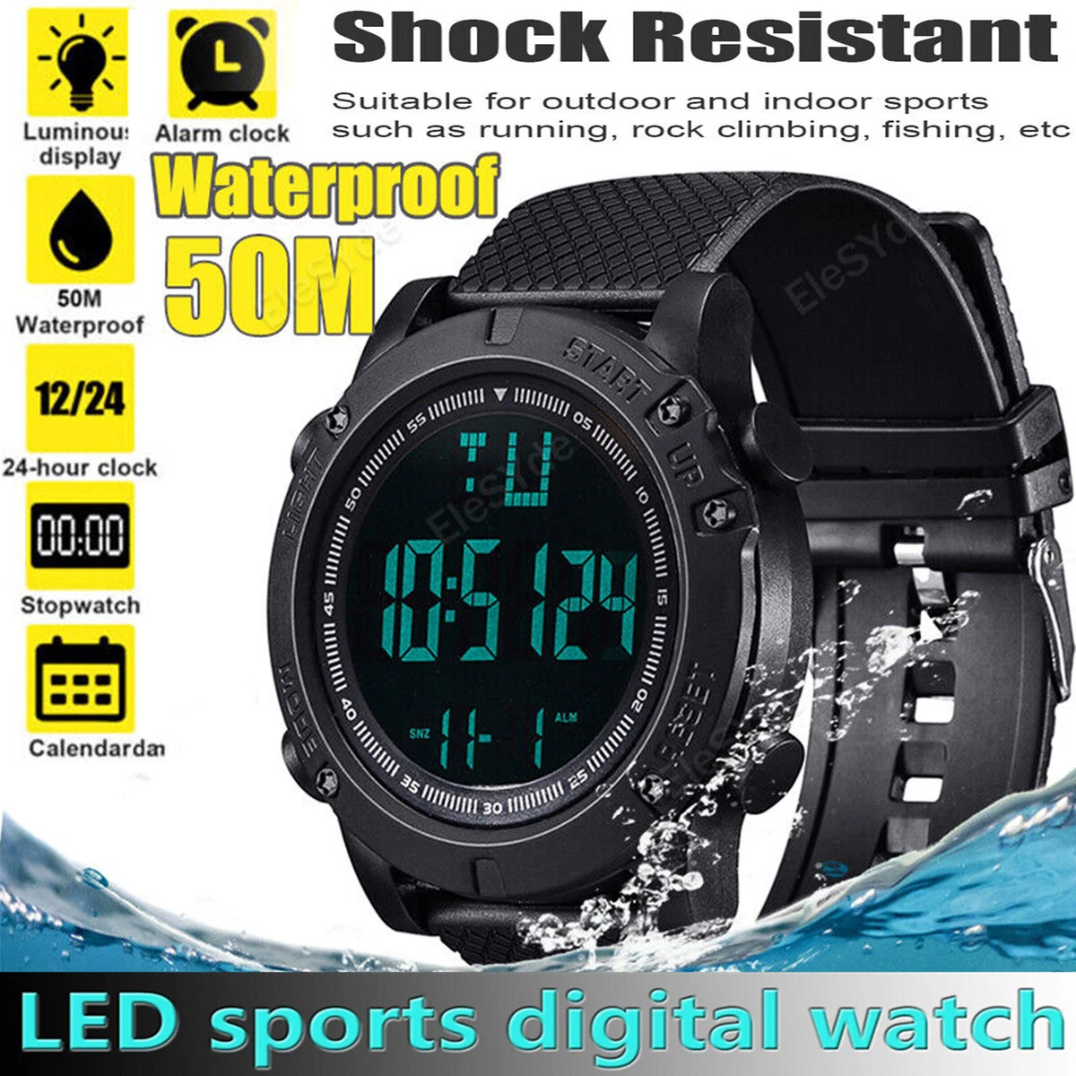 Men Digital Sports Watch Tactical Military LED Backlight Wristwatch Waterproof
