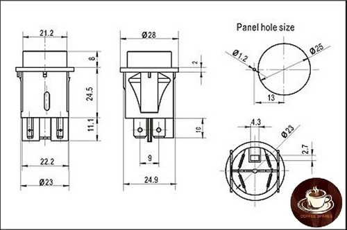Push Button Momentaty SWITCH Round BLACK - 1 pole 16A 250v. 25mm hole size - Picture 3 of 3