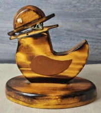Vintage 1994 Handcrafted Wood Bird Duck w/ Googly Eyes Note Memo Clip Holder