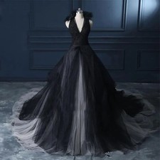 Black And White Tulle Wedding Dresses Gothic Halter Backless Bridal Gowns
