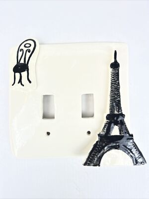 Handmade Paris Double Light Switch Cover 3D Ceramic Eiffel Tower France