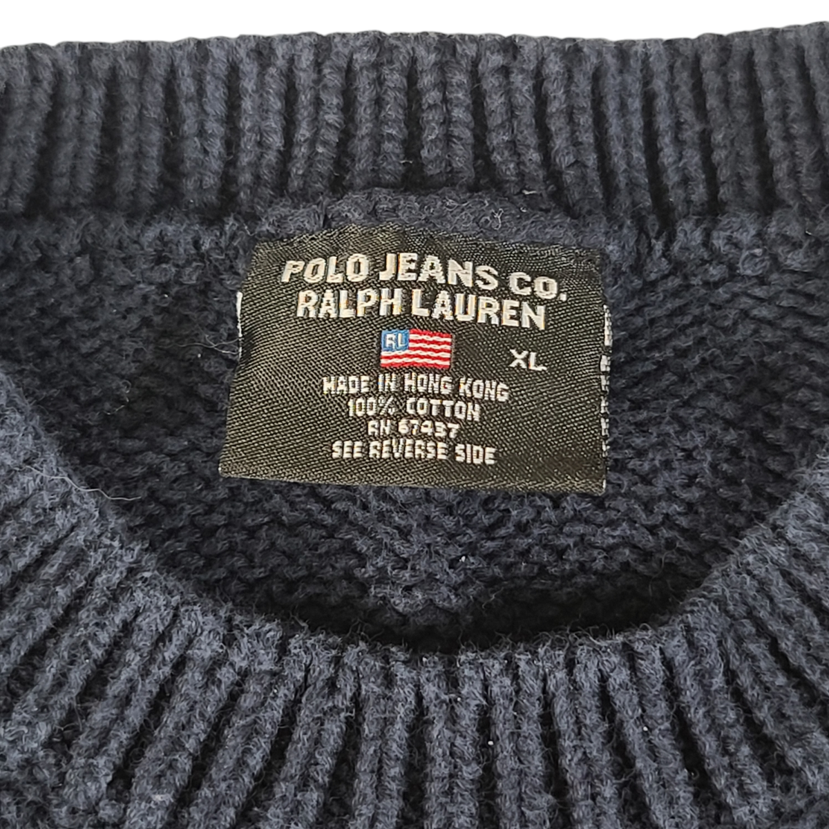 Vintage Polo Jeans Sweater Womens XL Long Sleeve Logo Blue 90s