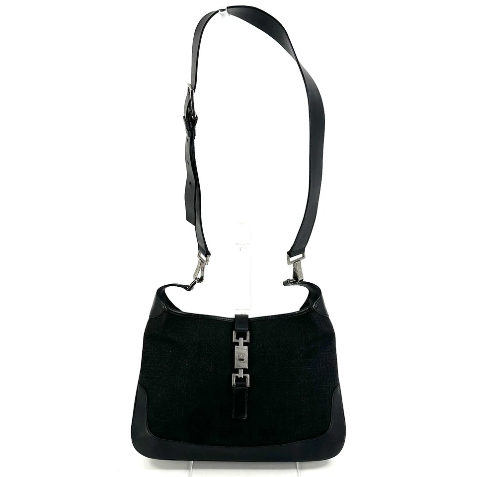 Gucci jackie shoulder Bag Purse Canvas Leather Black Auth - Image 3 of 4