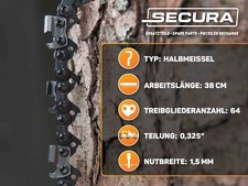 SECURA Sägeketten Set – 2 Stück, 38 Cm Schnittlänge, 0.325 Teilung, 64 Treibglieder, Für Poulan