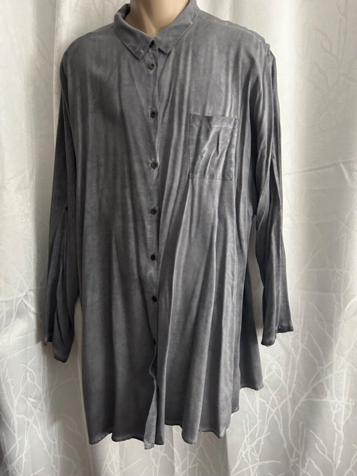 EN CRÈME Long Button Up Gray Tunic Blouse 3/4 Sle… - image 1