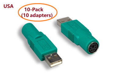PTC 10-Pack USB Male to PS2 Female Adapter Converter for PS/2 Logitech Mouse