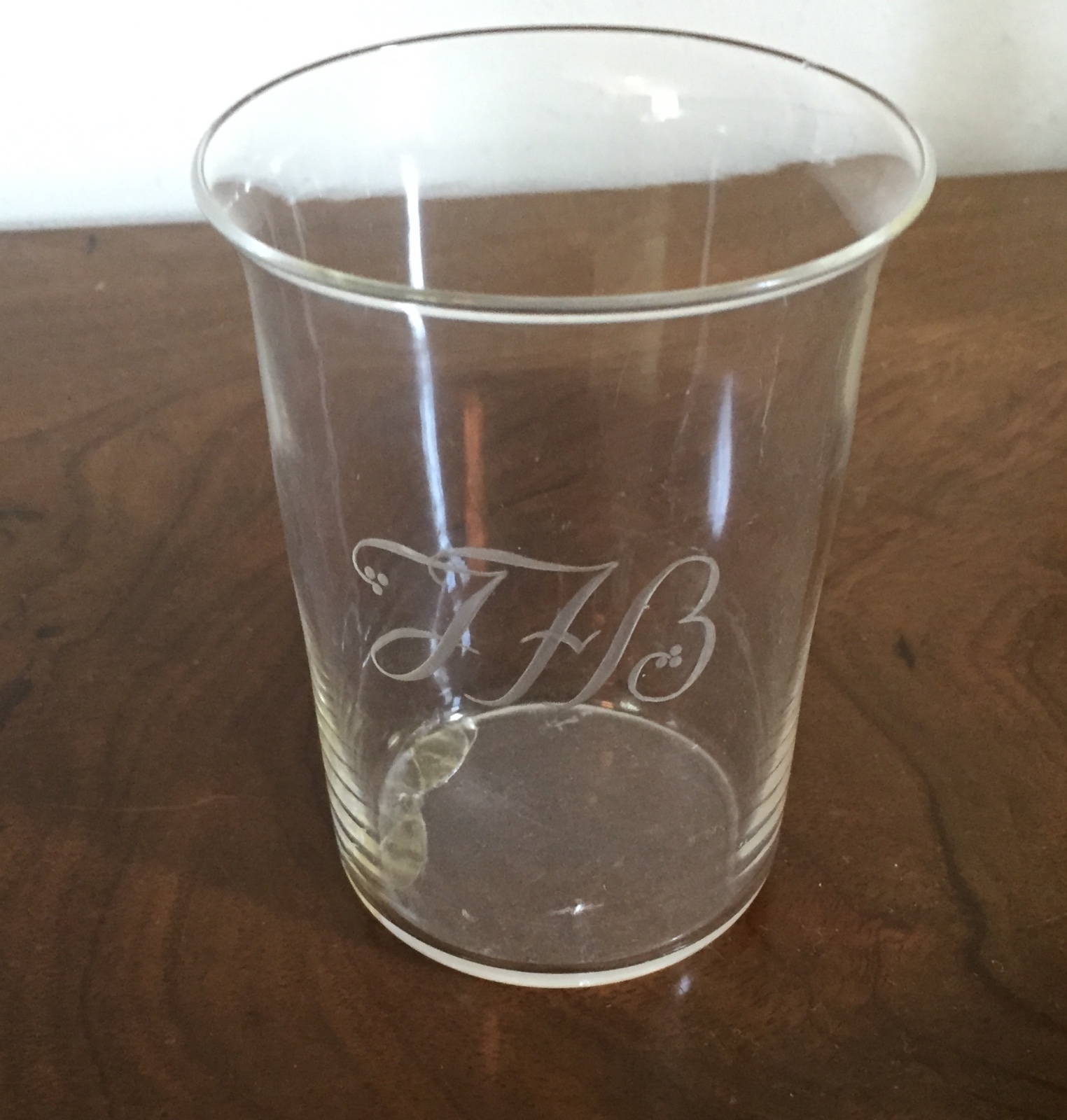 Large Antique Crystal Drinking Glass Vase Etched with Monogram JHB