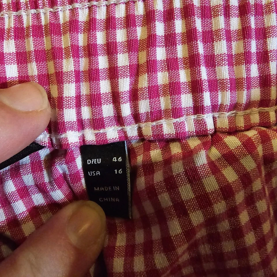 Pantalones Ulla Popken Mujer 16 Rosa Blanco Guinga Cuadros Pull On Cónico Elastizados Informales Foto 4 de 4