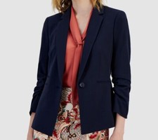 Tahari ASL Women's Blue One-Button Ruched-Sleeve Blazer Jacket Size 12