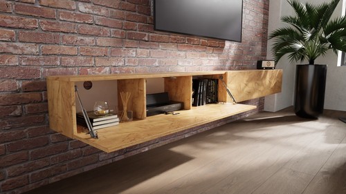 TV Wisząca deska Lowboard Szafka Deska w wysokim połysku / matowa 280 cm (2 x 140cm) długość - Zdjęcie 21 z 112