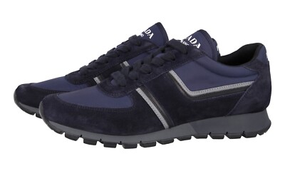 PRADA Suede + Nylon Prax Sneaker - 2EG382 - Navy Blue - NEW