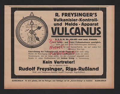 RIGA, advertising 1912, Rudolf Freysinger Vulcanus signaling device