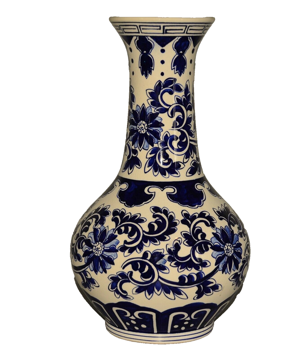 Chinese Republic Original Vintage Signed Feng Shui Blue & White