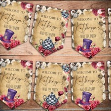 Personalised Tea Party Bunting , Alice In Wonderland Bunting Hanging Decoration