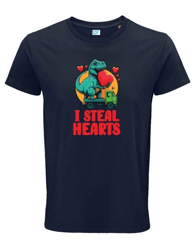 I Steal Hearts Dinosaur T-Shirt - Fun Valentine's Day Design for Boys, Girls - Picture 10 of 13