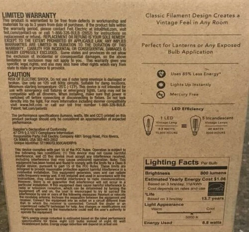 Feit Electric 8 Pack 60w Daylight 5000K Clear Glass ST19 Dimmable LED 8293 - Image 4 of 4