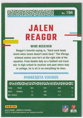 Panini Football NFL Donruss 2023 Karte No. 194 Jalen Reagor - Picture 2 of 2
