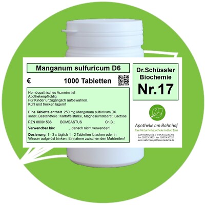 Schüßler-Salz Nr.17 Manganum sulf. D6 glutenfrei 1000 Tabl. PZN 08001536