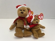 Ty Beanie Baby PVC  Jingle 1997 Holiday Teddy with Santa Hat MWMT's lot of 2