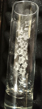 Etched Floral Glass Pair of Vintage Bud Vases Etched Floral Design Clear Stem