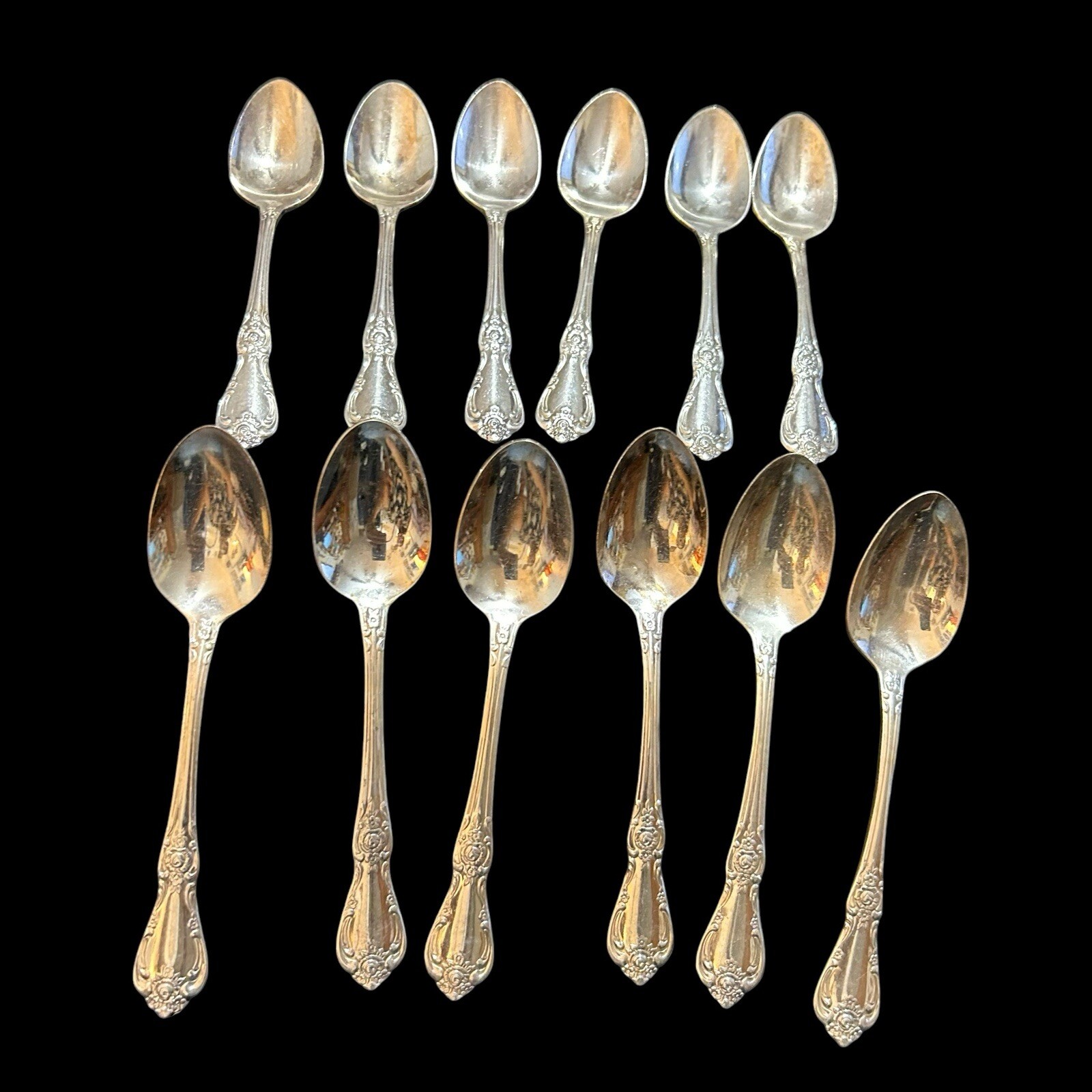 12 Oneida Rogers Francesca Vanessa Teaspoons 6” Dessert Spoons Silver Plate 1965