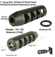 Heavy Duty Steel 49/64-20 TPI Competition Muzzle Brake For 12.7x42 mm Beo .50