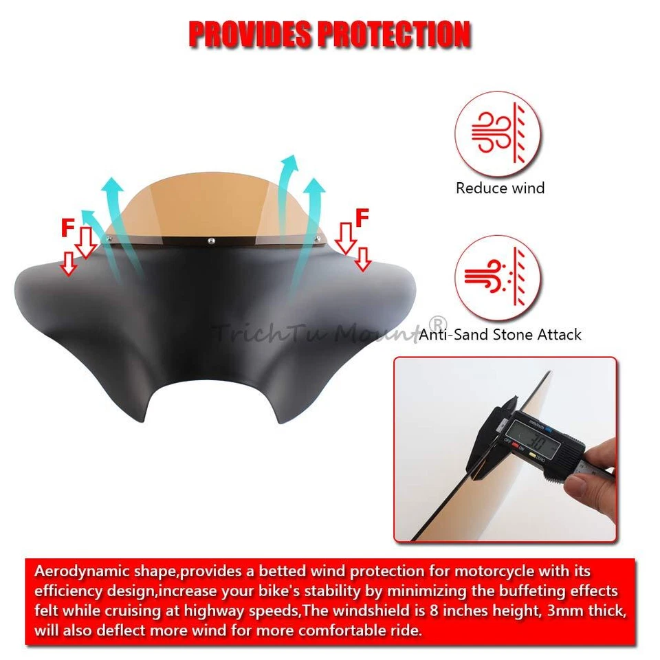 Motorcycle Fairing Windsheild Fit For Harley Softail Touring Road King Batwing - Image 4 of 4