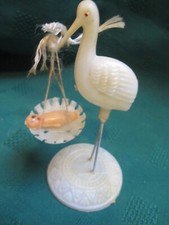 Vtg 4-1/4" tall 1960s Stork w/Baby Shower Gift Decoration Celluloid Cake Topper