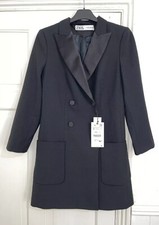 ZARA GIACCA BLAZER DOPPIO PETTO CON COLLETTO NERO CON TASCHE TAGLIA S NUOVO CON ETICHETTE