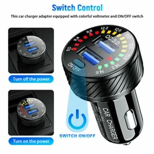 36W Car Cigarette Lighter Socket Dual USB Charger Power LED Adapter Outlet Black