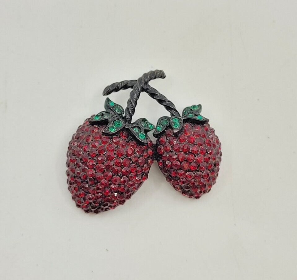 Vintage Weiss Rhinestone Red Double Strawberry Fr… - image 2