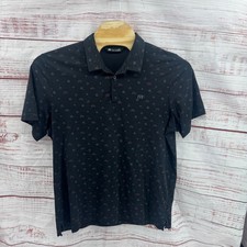 Travis Mathew Polo Shirt Mens 2XL Black Desert Motif Cactus Sunburst Golf Athle