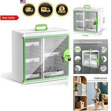Wall Mount Medicine Cabinet Locking Storage Box Organizer Green 13inch