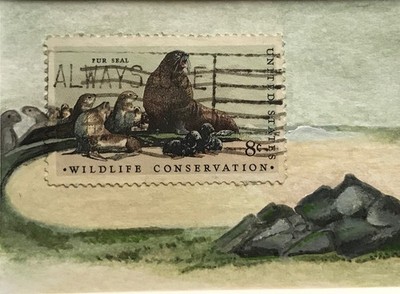 original ACEO Kunstwerk aus Briefmarke, Gemälde Unikat