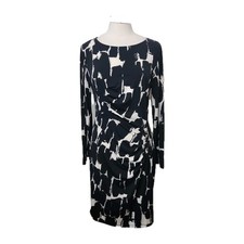 New York Co Womens Dress Large Black Stretch Front Ruched Pullover Long Sleeve