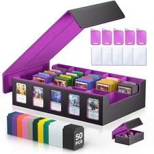 Trading Card Storage Box 5-Row 3900 Capacity, Black Purple