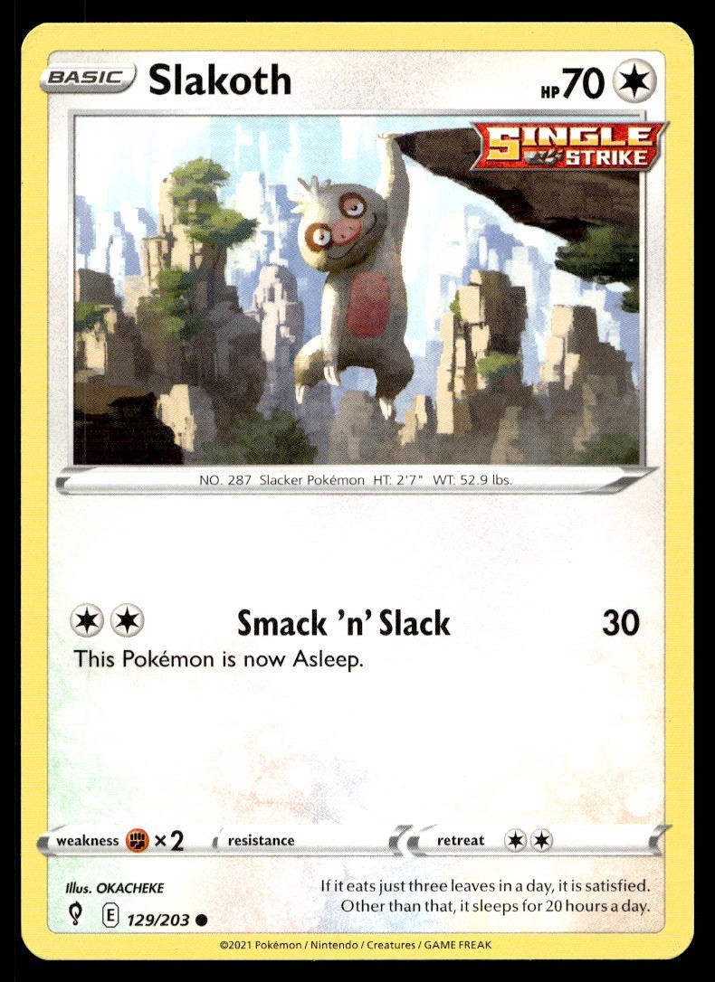 Slakoth 129/203 Pokemon Card Evolving Skies Common 70 HP Lightly Played CJ