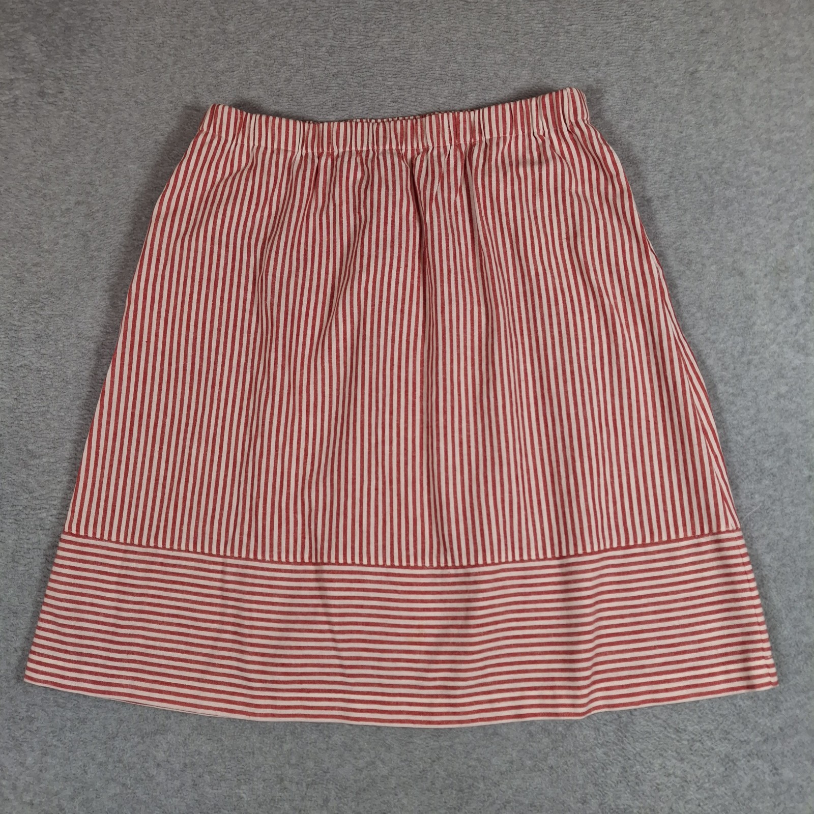 J Crew Factory Linen Blend Midi Skirt Large Red White Hickory Stripe Pocket