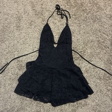 Windsor Black Lace Halter Teddy Bodysuit, Solid, Women’s Size S Regular