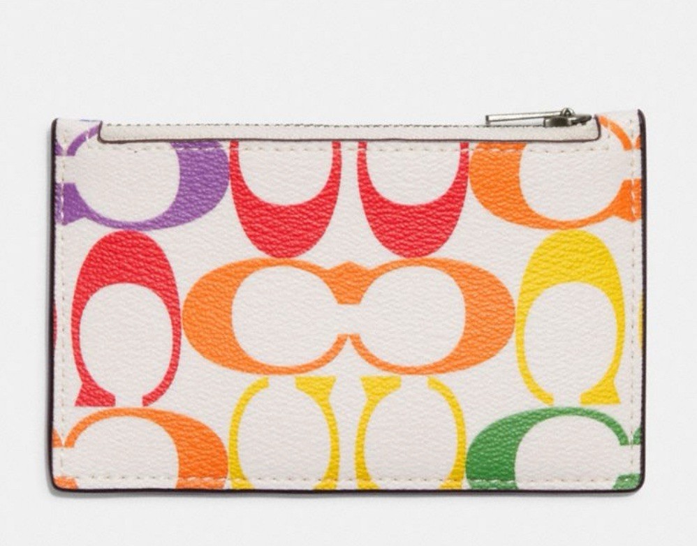 NWT Coach Zip Card Case Wallet In Rainbow Signature Canvas, Chalk