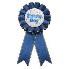 Birthday Ribbon Pin, 5.9x2.8" Fabric Birthday Boy Pin for Party, Dark Blue