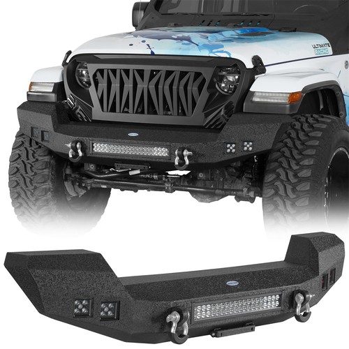 For Jeep Wrangler JL & Gladiator JT 18-26 Front Bumper w/ LED Light Bar & D-ring