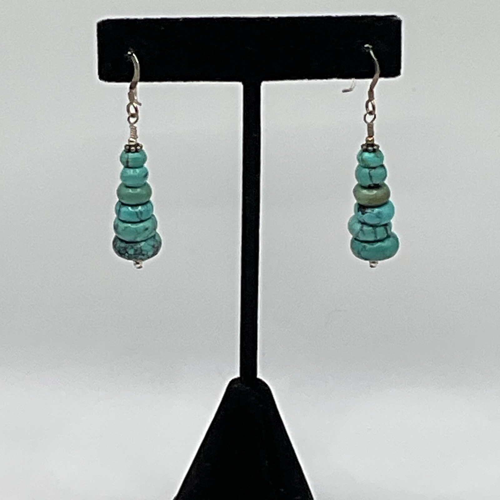 Vtg Sterling Silver Turquoise Stack Beaded Drop E… - image 5