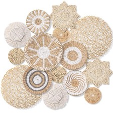 15 Pcs Boho Wall Basket Decor Woven Rattan Seagrass Wall Decor Hang... Fast Ship