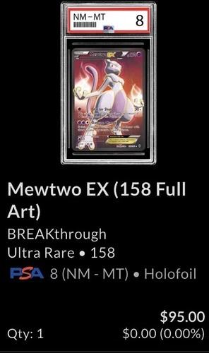 2015 POKEMON XY BREAKTHROUGH #158 FULL ART/MEWTWO EX PSA 8