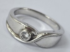 Sterling Silver 925 Ring Clear Stone Wave Design Minimalist Modern Band